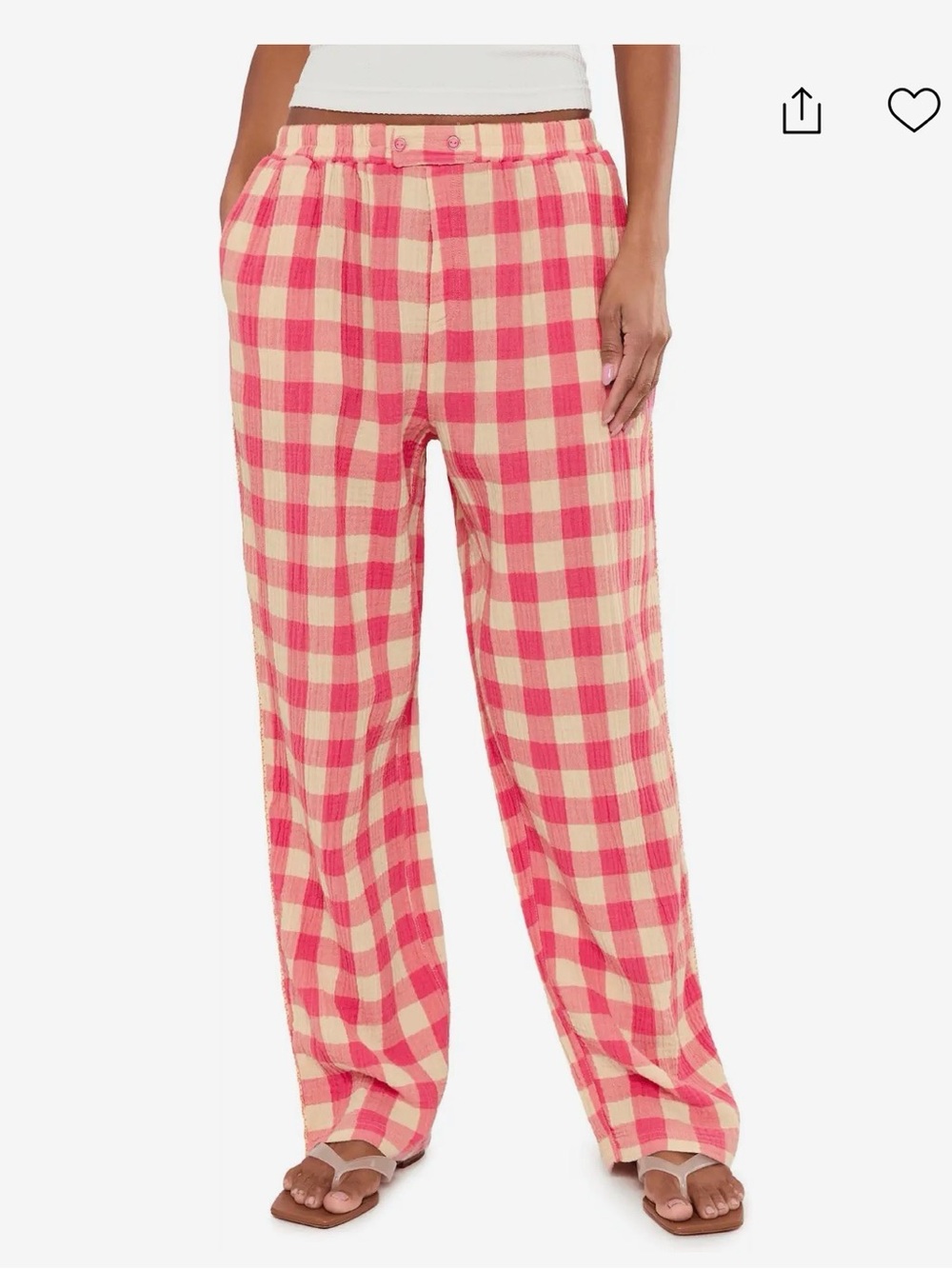 NWT Free People intimately Be Mine Pink and Cream Check Wide-Leg Pants